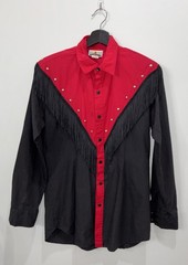 Vintage 90s Koda Sunset Women’s Western Shirt Studded Red Black Fringe Medium