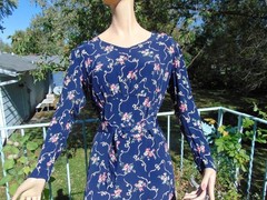 VTG 1930s Blue Novelty Print Rayon Home Made Dress 32W