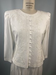 Vintage Dress SIZE 10P MEDIUM ivory white KARIN STEVENS classic MOB 80s 90s