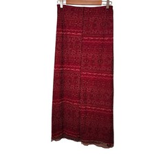 Vintage Emporium 1849 Red Mesh Maxi Skirt Y2K Paisley Floral Lettuce Hem- Size L