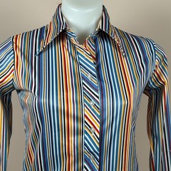 Vintage Queens Way to Fashion Striped Shirt Blouse Long Sleeve 1970s Size 30