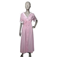 Vintage 50s Carol Brent Pink Candy Stripe Lace Belted Nightgown Robe House Dress