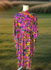 Vtg 60s/70s Hawaiian Psychedelic Floral Caftan Kaftan MUMU Maxi Dress One Size