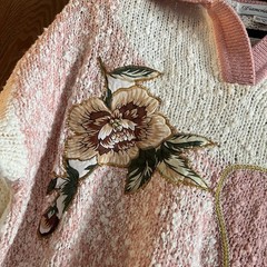 Diamond Hill vintage 80s beaded knit collared sweater pink white medium