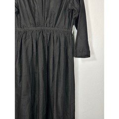 Antique 1910s Edwardian Black Cotton Twill Jet Bead Floral Mourning Dress As Is
