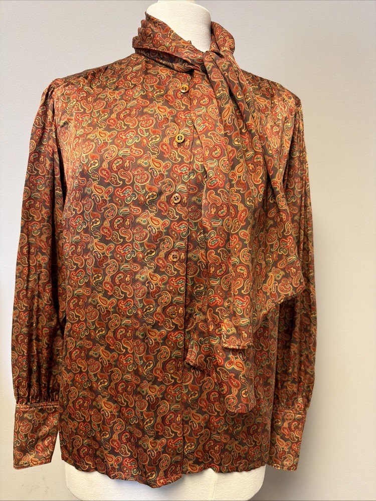 Vintage 1980’s ESCADA Copper Brown Orange Paisley Print Silk Blouse Germany SRB