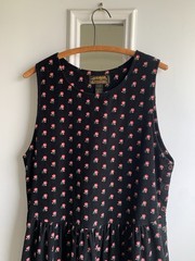 Vintage 1980s Eddie Bauer Black Corduroy Floral Print Cottagecore Jumper Dress L