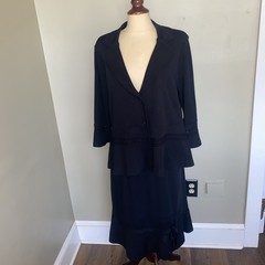 Misook Exclusively 2 Piece Black Set Jacket & Skirt Cocktail Suit Knit Size L