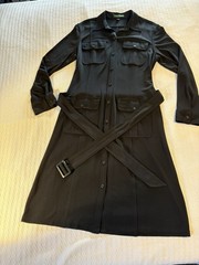 Vintage 90s Ralph Lauren Military Style Trench Coat Dress Midi Cargo Pockets 12