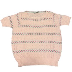 Billie Jo Vtg Pink Floral Knit Sweater Short Sleeve Pointelle Grannycore US Made