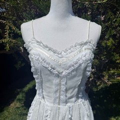 Vintage White Lace Prairie Midi Dress Handkerchief Hem Cottagecore Sz 12 Mexico