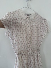 70s Rosebud Floral Midi Dress Pointed Lace Collar/Flutter Sleeve Prairie Cottage