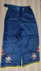 Art Deco 30s Chinese Silk Pants 1920s Antique Embroidery Royal Blue High Waist