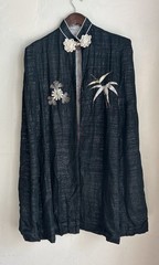 Vintage 1950s Made In Japan Embroidered Cape Silk Floral Bamboo Midcentury Bird
