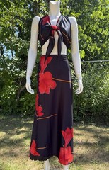 Vintage 1970s WRAP CROP TOP & SKIRT Set Outfit Black Red Disco Resort Bohemian