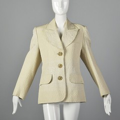 M Christian Lacroix Ivory Jacket 1990s Silver Print Ivory Blazer Winter 90s VTG