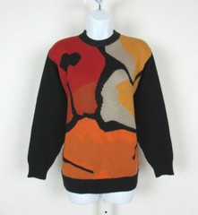VTG 1970s 80s RUBAN BLEU ACRYLIC KNIT SWEATER MADE IN BRAZIL MOD PATTERN