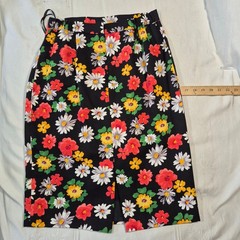 Vtg Victor Costa Skirt Suit Set Black Floral Daisy Ruffle Peplum Sz 10 MINT