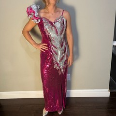 Vtg 80s Alyce Designs Prom Pageant Evening Dress Pink Sparkle Ruffle size 10