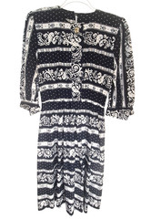 Breli Originals Vtg 80s Black White Midi Dress Women’s 6 Scroll Print Made USA