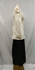 80s Vintage Moire Dress Taffeta Black White Peplum Drop Waist Maxi Button Back S