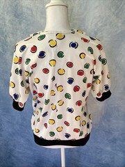 Vintage 1980s Peter Popovitch Women’s Shirt Colorful Circles Black Bands Buttons