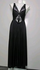 Vintage Olga Black Large Nylon Lace Peekaboo Full Sweep Negligee USA 92150 EVC