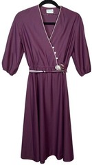 Vintage 60s Dress Purple Midi Faux Wrap Floral Accent Lady Carol Petites