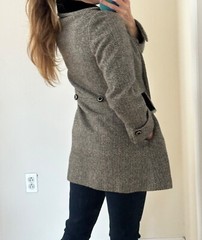 Vintage 60s Mid-Length Velvet Collar Wool-Blend Herringbone Coat