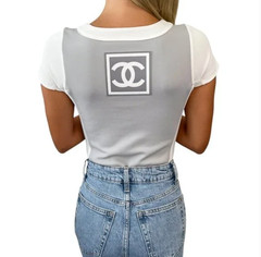 CHANEL Sport Vintage 01P CC Rompers One Piece #34 Zip Gray White Nylon