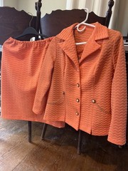 Vintage Suit Dress Jacket Skirt 1960s 1970s Womens Plus Size 14 14 1/2 Orange