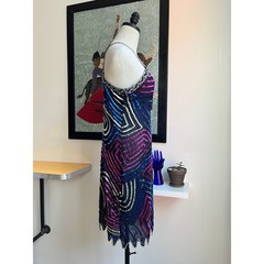 Vintage 90s Beaded Silk Slip Dress | Caché Sequin Bias Cut Jagged Hem | M