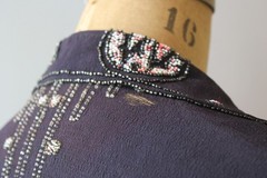 Antique 1920s Art Deco Heavily Beaded Blouse Navy Blue 20s Women’s Top M L
