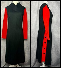 Vintage 1960s Alfred Werber Colorblock Knit Dress Red Black Side Pleats Sz S