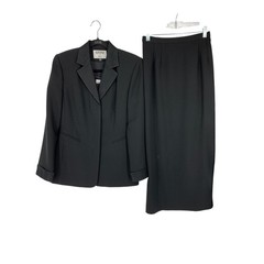 VTG Kasper 3 Piece Maxi Skirt Suit Blazer Shell Womens Sz XS Black Embellished