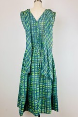 Vintage 50s Rona Joan Doris Blue Green Grid Print Lightweight Sheer Cotton Dress