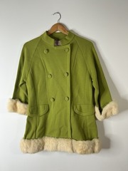 Vintage 1970’s Coltalia Dress Women’s Green Wool Fur Trim Hippy Disco
