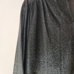 Vintage Teddi of California Black Silver Metallic Tunic V-Neck Disco Size 12
