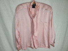 Vtg 90s Escada Pink 100% Silk Satin Shirt Button Up Scarf Collar Half Sleeve