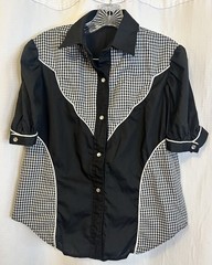 VTG Handmade Womens Short Sleeve Western Shirt M/L Pearl Snap Black Rockabilly
