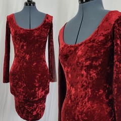 Vtg JM by Shelli Segal Wine Red Crushed Velvet Mini Dress w Scoop Neck Size S