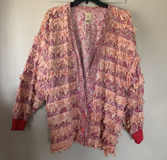 Paula Sweet Muslin Mink Fringe Jacket Coral Pink Small Cotton NYC USA