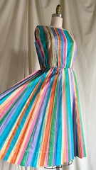 Vintage 1950’s 1960’s Rainbow Silky Pleated Sleeveless Dress Robbie Reid