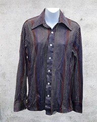Vintage 70s Mr Fingerhut Blouse Medium Polka Dot Disco Dagger Collar Shirt