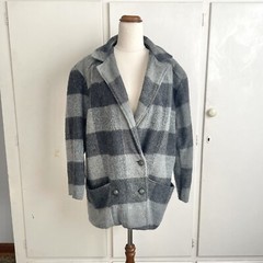 Re-worked Vintage Jacket Grey Check Size 16 Wool Blend 80’s Style