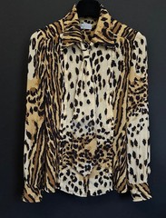 VTG 70s Leopard Ocelot Print Blouse with matching neck tie by HOVLAND SWANSON