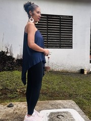 90s Vintage Boutique One shoulder asymmetric Navy Blue Long Blouse Top Dress M