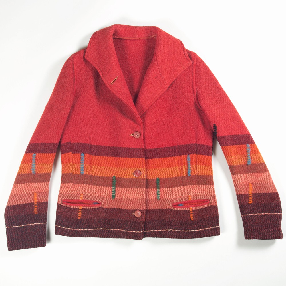 1930’s TOWN & COUNTRY ART DECO INDIAN BLANKET STYLE JACKET COAT SLUB STRIPE VTG