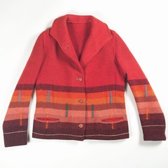 1930’s TOWN & COUNTRY ART DECO INDIAN BLANKET STYLE JACKET COAT SLUB STRIPE VTG