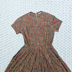 Vtg Sue Brett Junior Dress Floral Flower Zip Back Dress 50s 60s – Small